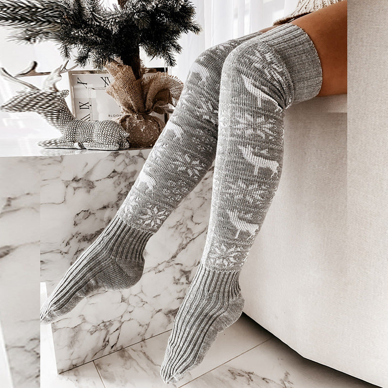 Festive Flakes Over-the-Knee Christmas Socks for Women