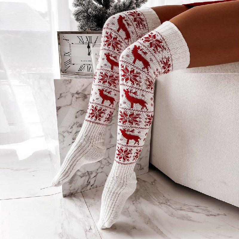 Festive Flakes Over-the-Knee Christmas Socks for Women