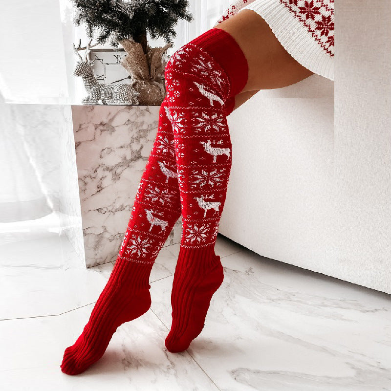 Festive Flakes Over-the-Knee Christmas Socks for Women